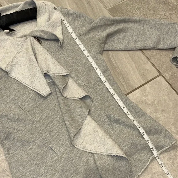 Free People Terry Light Gray Ruffle Asymmetric Cardigan jacket sweatshirt large - Picture 13 of 13